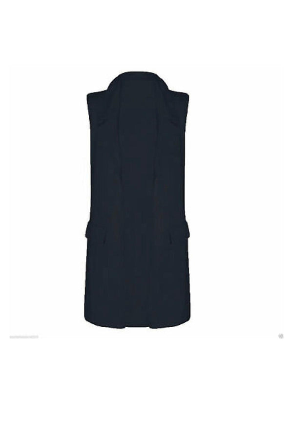 Ladies Sleeveless Crepe Mock Flap pocket waistcoat Duster Blazer Jacket Top