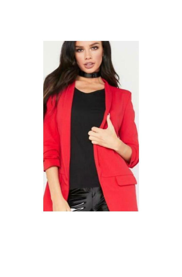 Ladies frill ruffle 3/4 sleeve duster coat jacket blazer