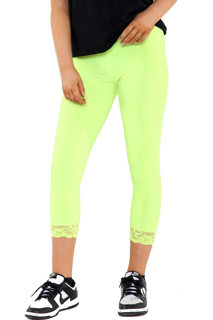 LADIES 3/4 LENGTH LACE TRIM LEGGINGS