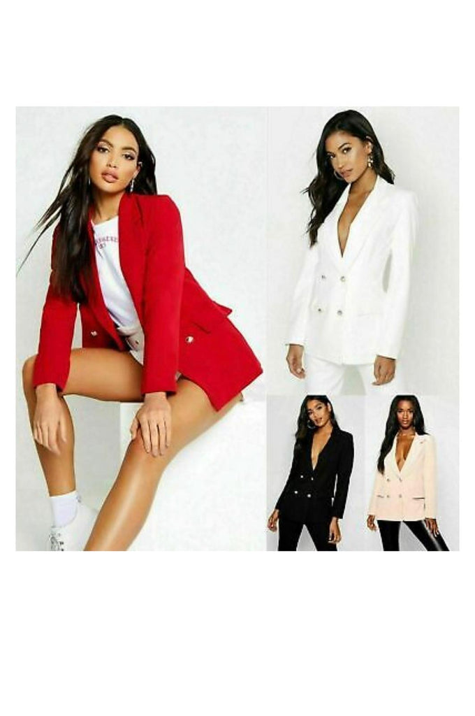 Ladies Gold Button Double Breasted Duster Coat Jacket Blazer